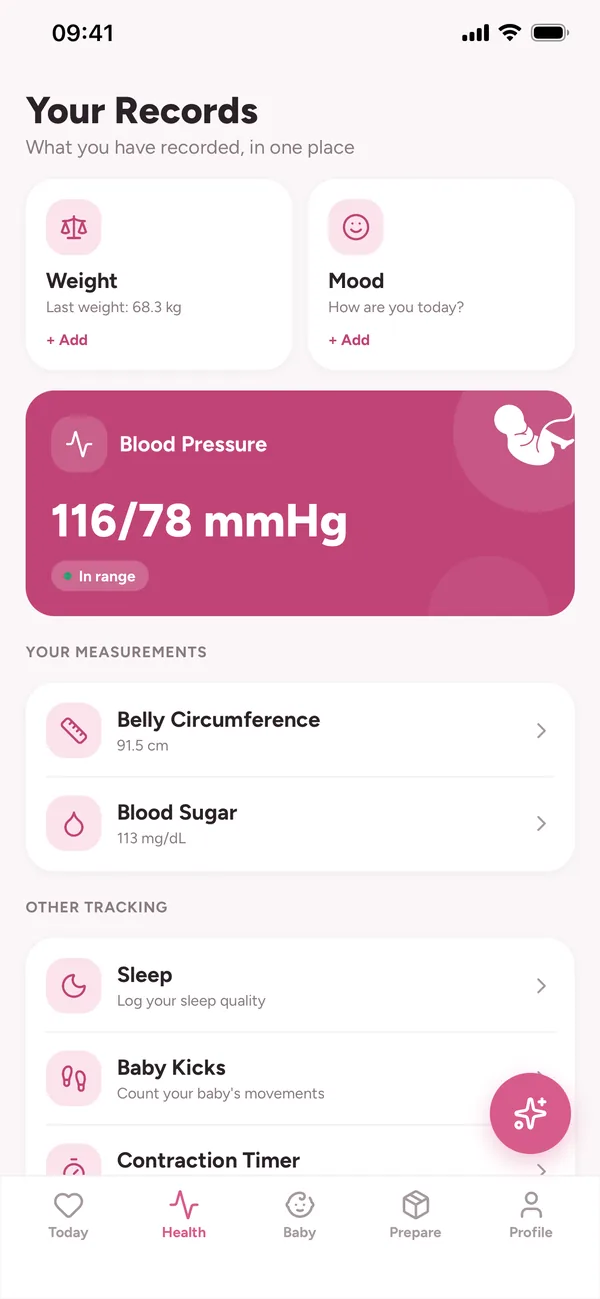 Health screen: weight, blood pressure, blood sugar and other tracking