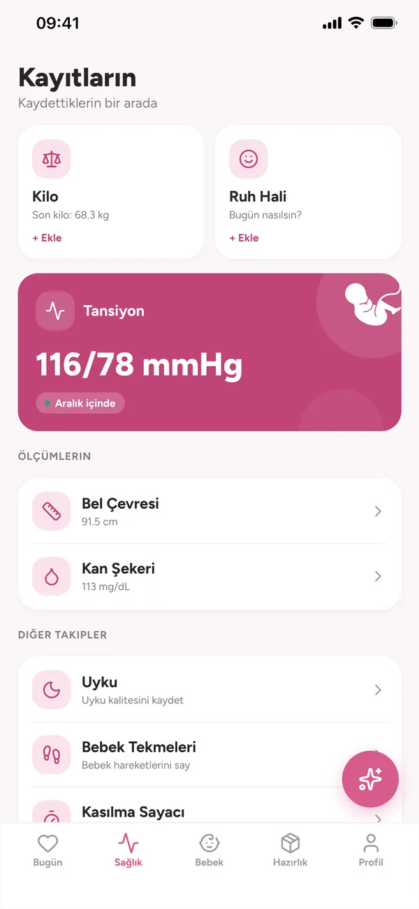 Sağlık ekranı: kilo, tansiyon, kan şekeri ve diğer takipler